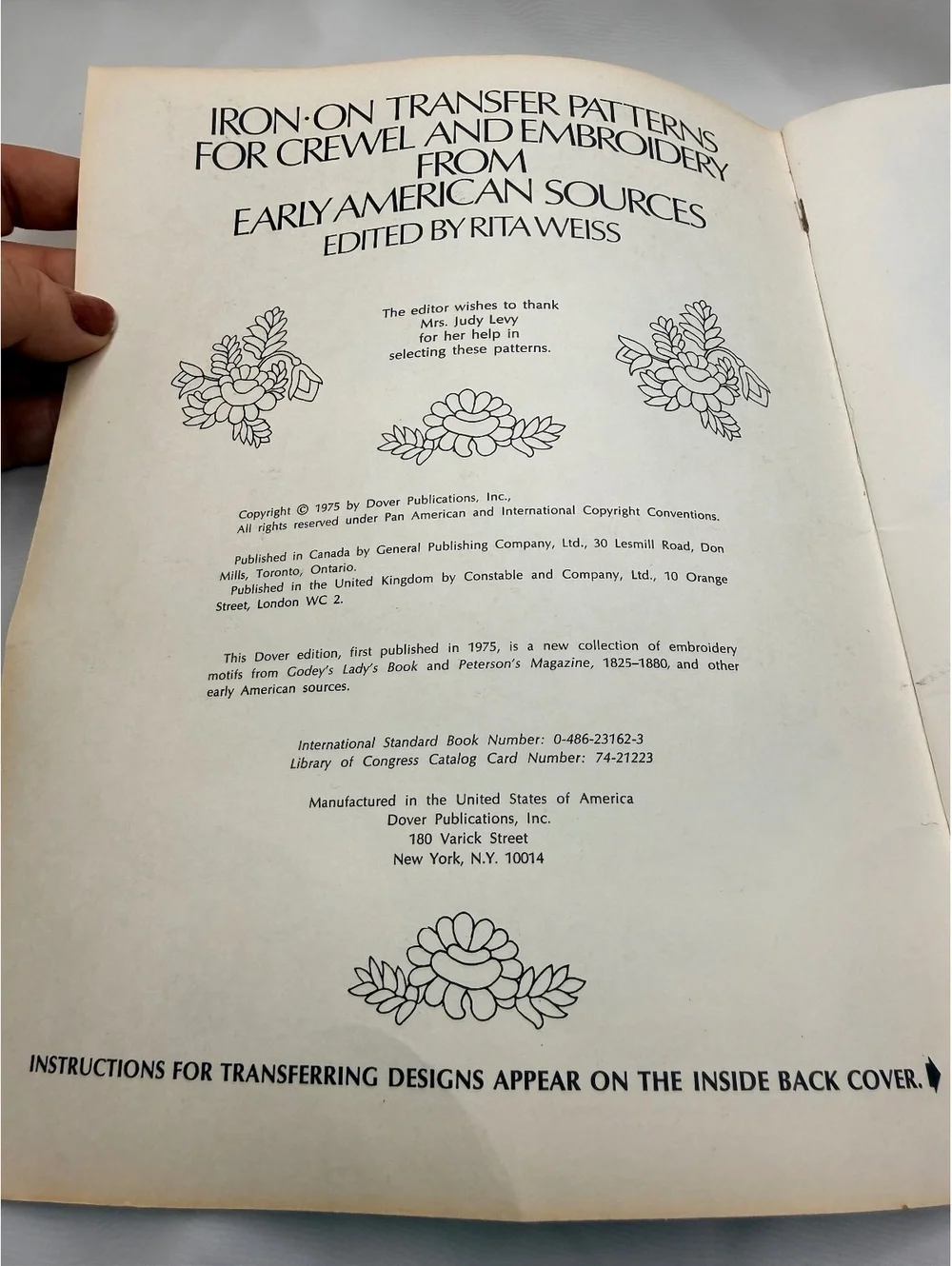 Vintage 1975 Iron-On Transfer Patterns for Crewel & Embroidery Dover